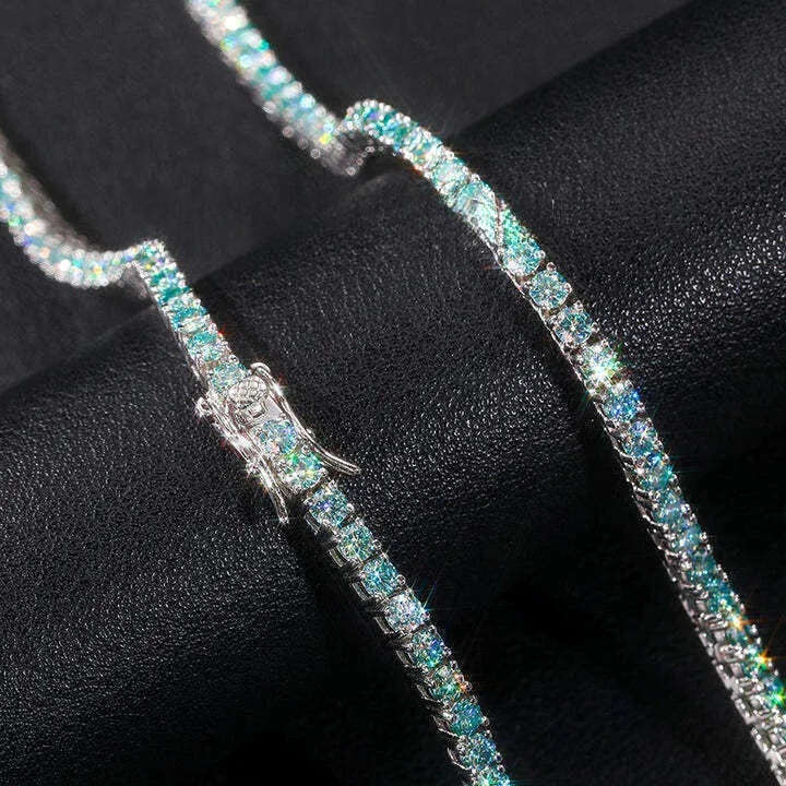 2023 Wholesale 925 Sterling Silver Bracelet 3 5mm White Gold Plated Green Blue Moissanite Tennis Chain