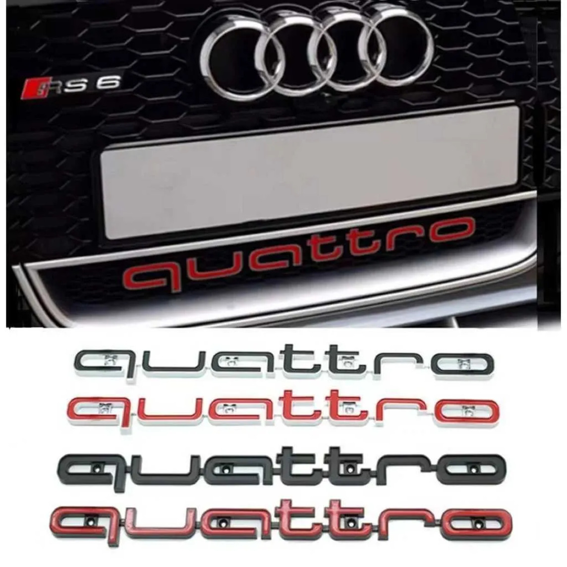 Car Tyre Stickers 3D ABS Car Front Grille Emblem For Audi Quattro A3 A4 A5 A6 A6l A7 A8 Q3 Q5 Q7 S3 S4 S5 Rs3 Rs4 Rs6 Badge Accessories Tonneau Cove