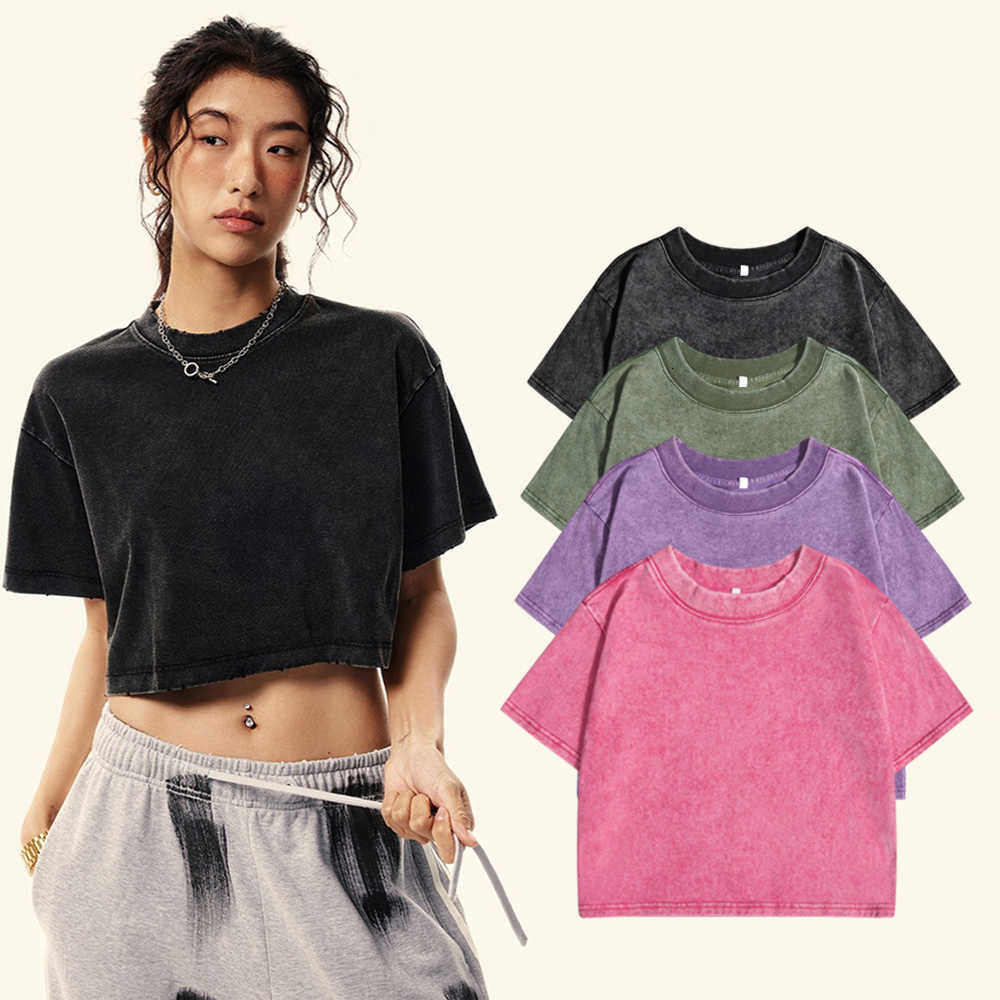 T-Shirts Washed 100 For Cotton Women Loose O-Neck Crop Tops Y2k Street Female Clothes Summer Casual Vintage Short Sleeve Tees M260609