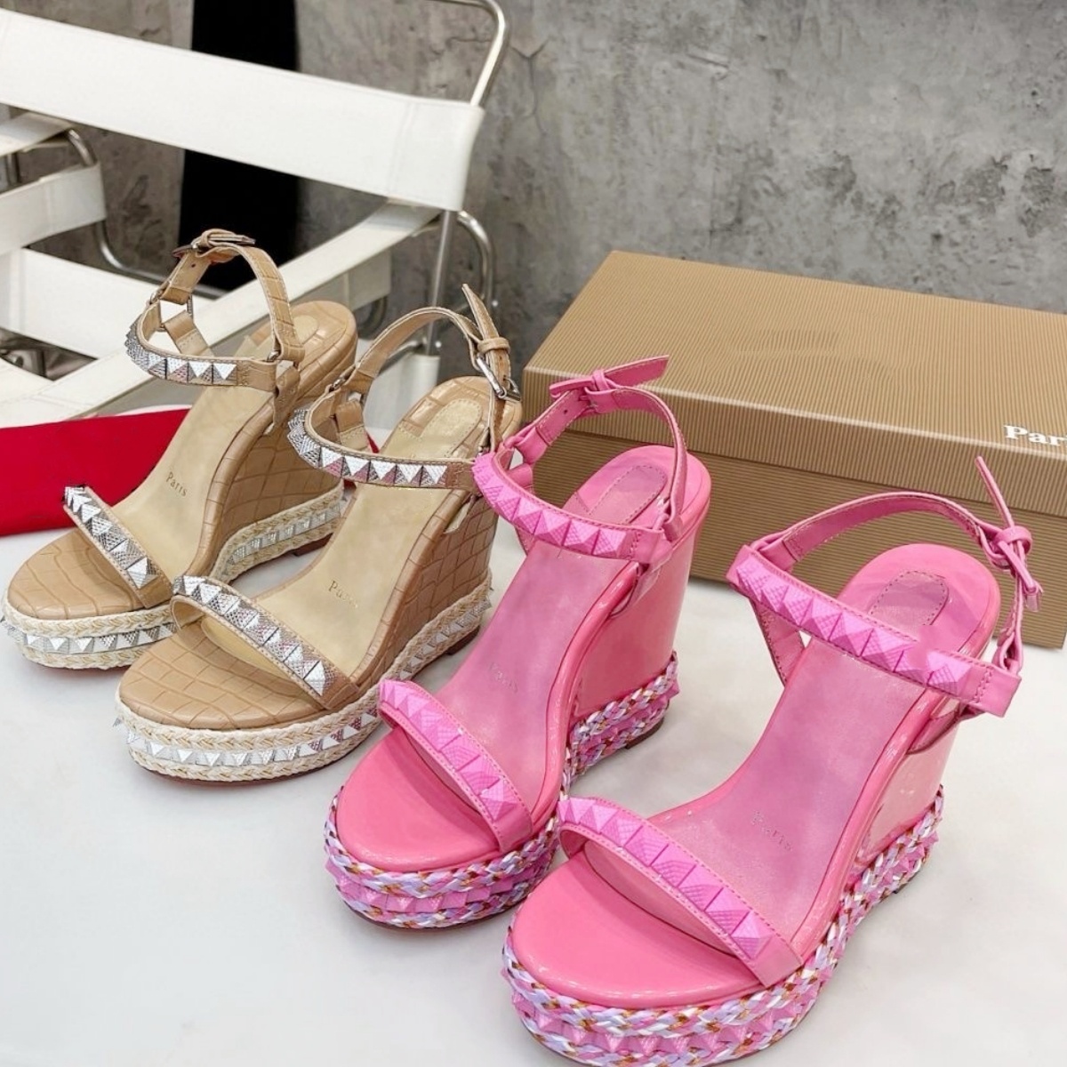 10a Rhinestone wedge Sandal Woman Designer slipper leopard leather gladiator Sandale Luxury Fashion rivet Summer Beach Casual dress elegant travel p