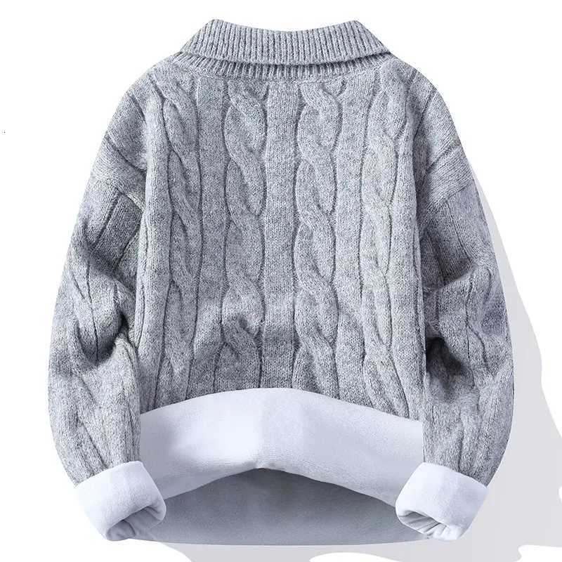 Mens Fleece Knitted Sweater Winter Turn Down Collar Half Zipper Pullovers Men Fashion Solid Color Warm Knit Pullover Sweaters X260609