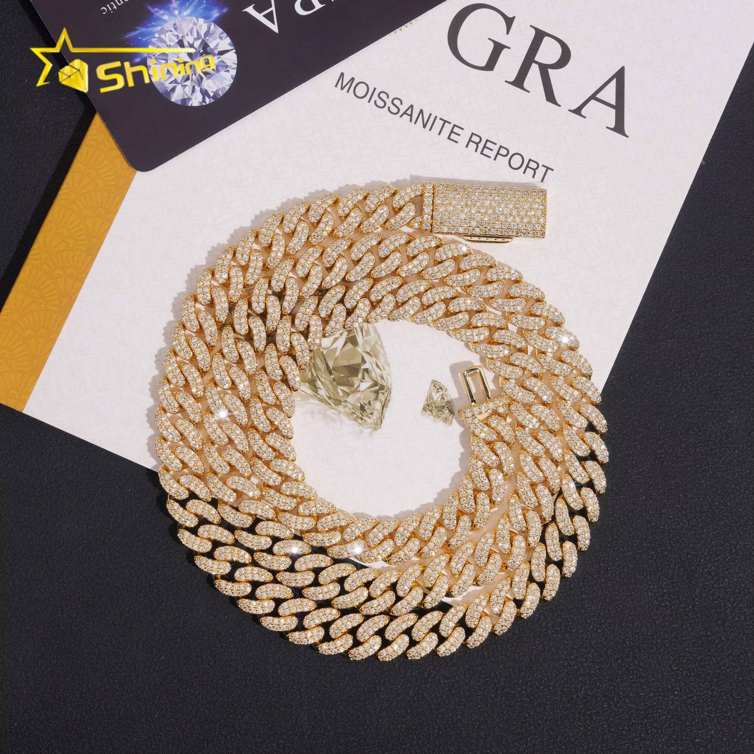 Hip Hop Jewelry Brass Copper Gold Plated 8mm Iced Out VVS D Color Moissanite Diamond Cuban Link Chain Men Necklace