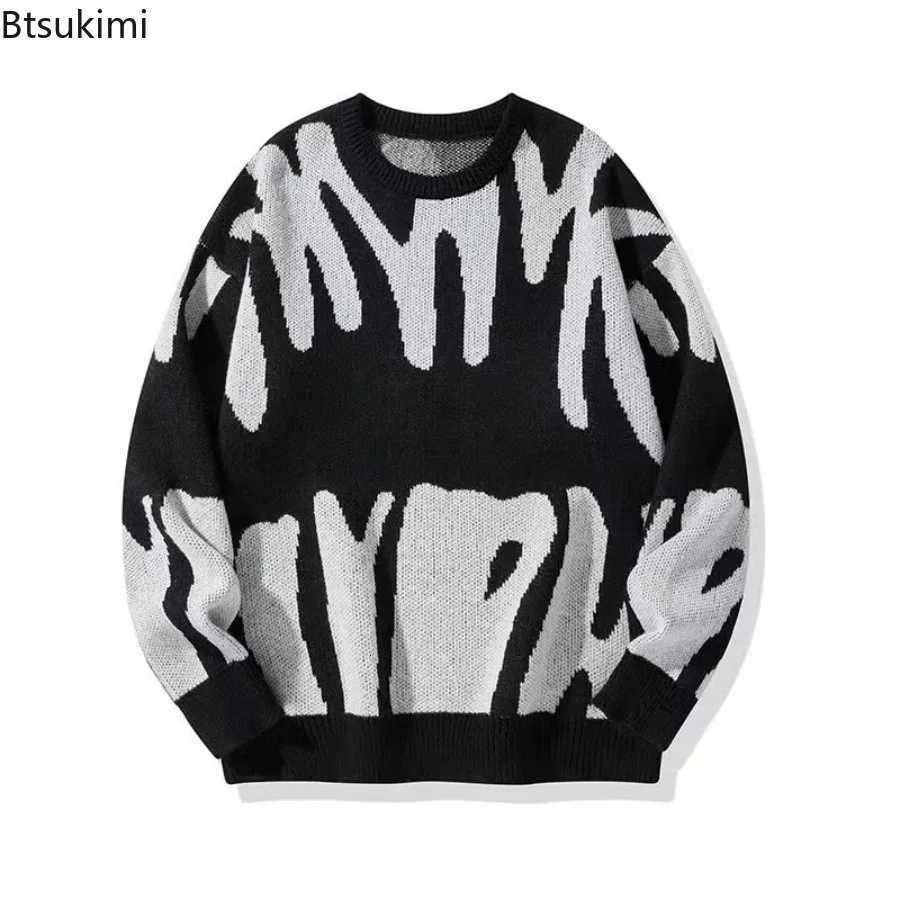 Korean Winter Mens New Autumn Loose O-neck Knitted Sweaters Casual Colorblocking Pullovers Man Streetwear Personality Knit Tops X260609
