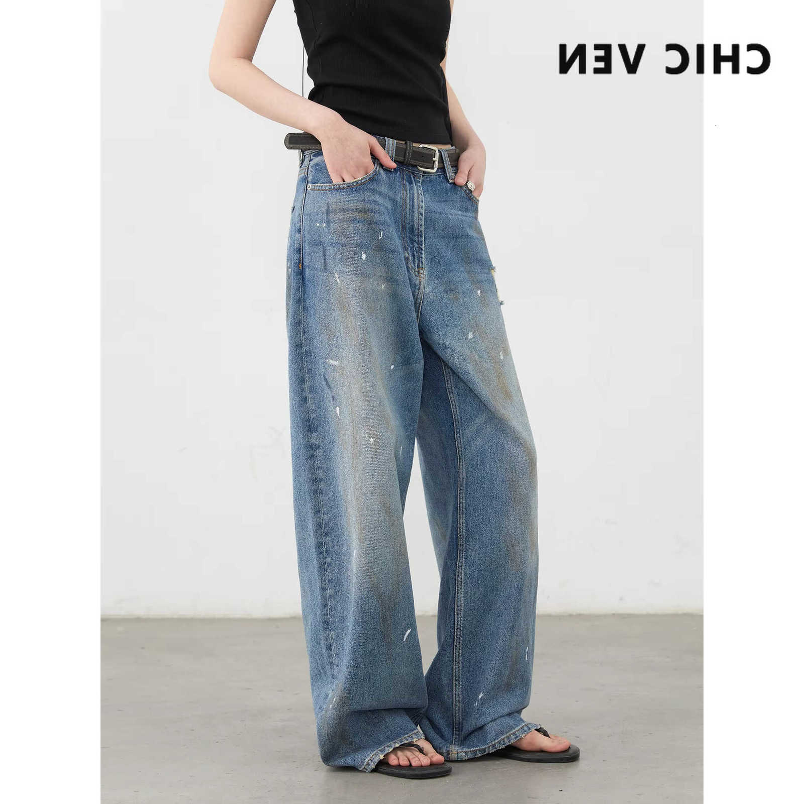 Blue Women Jeans CHIC VEN Loose Casual New Retro High Waisted Straight Leg Wide Leg Denim Pants Female Trousers Summer 2025 M260609