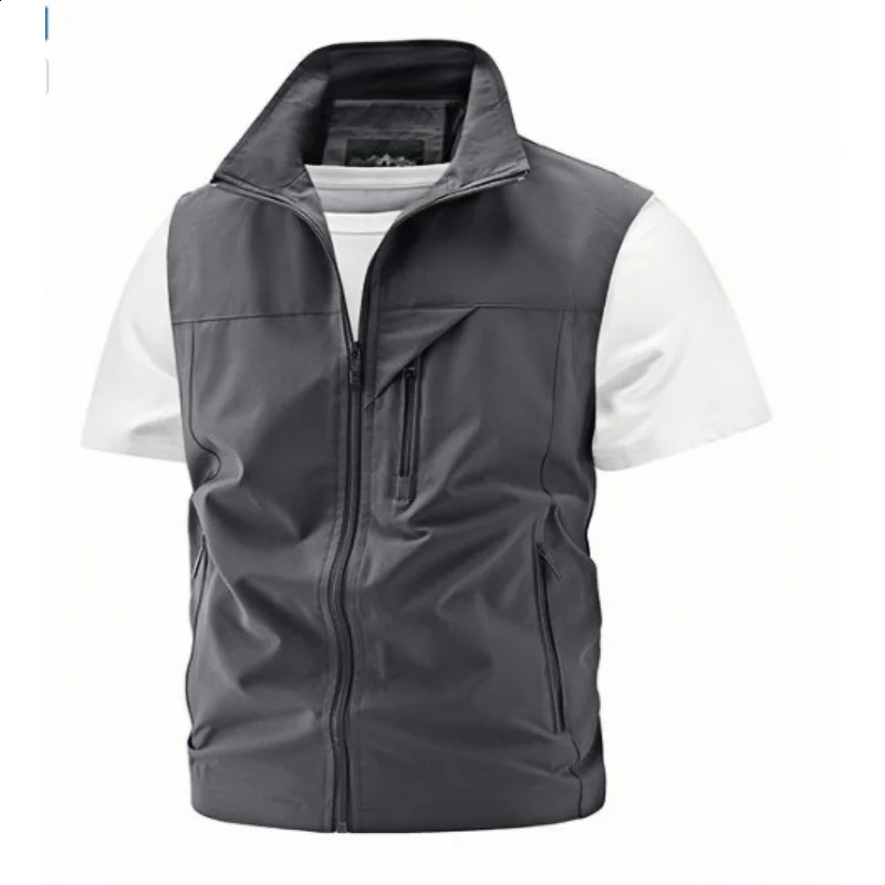 2025 Fashion Mens Vest Windproof Solid Sleeveless Jacket Motorcycle Ourdoor Waterproof Biker for Men Clothing 260601
