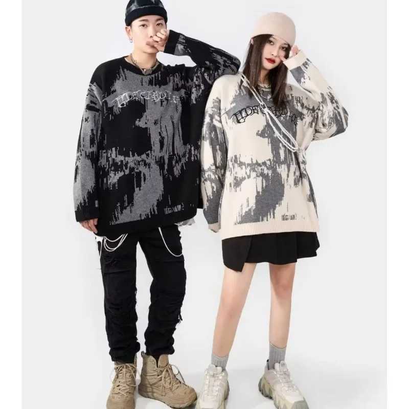 Hop Sweaters Womens Y2K Hip Vintage Knitted Punk Gothic Streetwear Mens Harajuku Fashion Pullover Korean Style Couple Clothing X260609