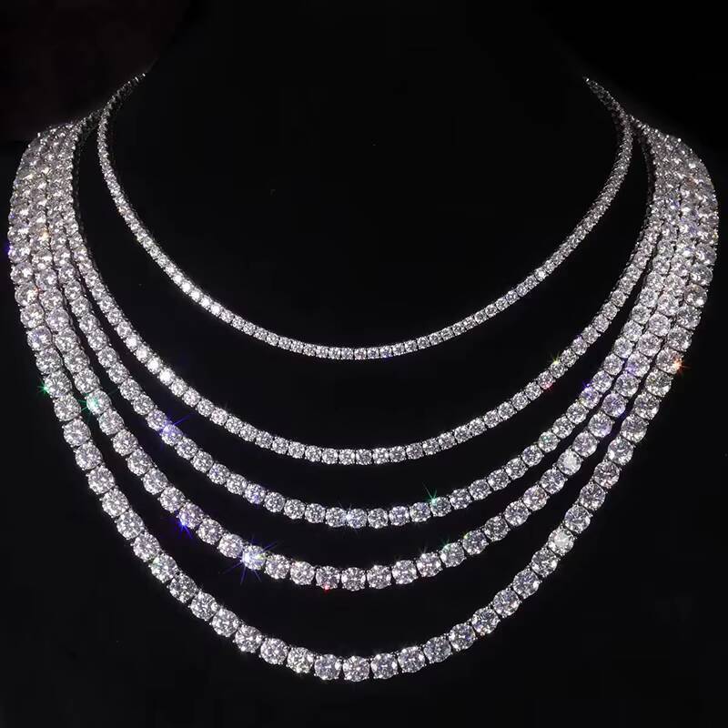 Moissanite Tennis Chain 3mm D Color Brilliant Cut Vvs Tennis Chain Pass Tester Plated Moissanite Necklace Gold Silver 925 Round