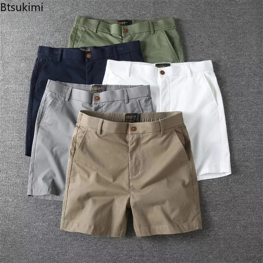 Mens Summer Casual Shorts Pure Cotton Solid Color Stretchy Straight Pants Trendy Hight Waist Elastic Waist Quarter Beach Pants 260609BJ