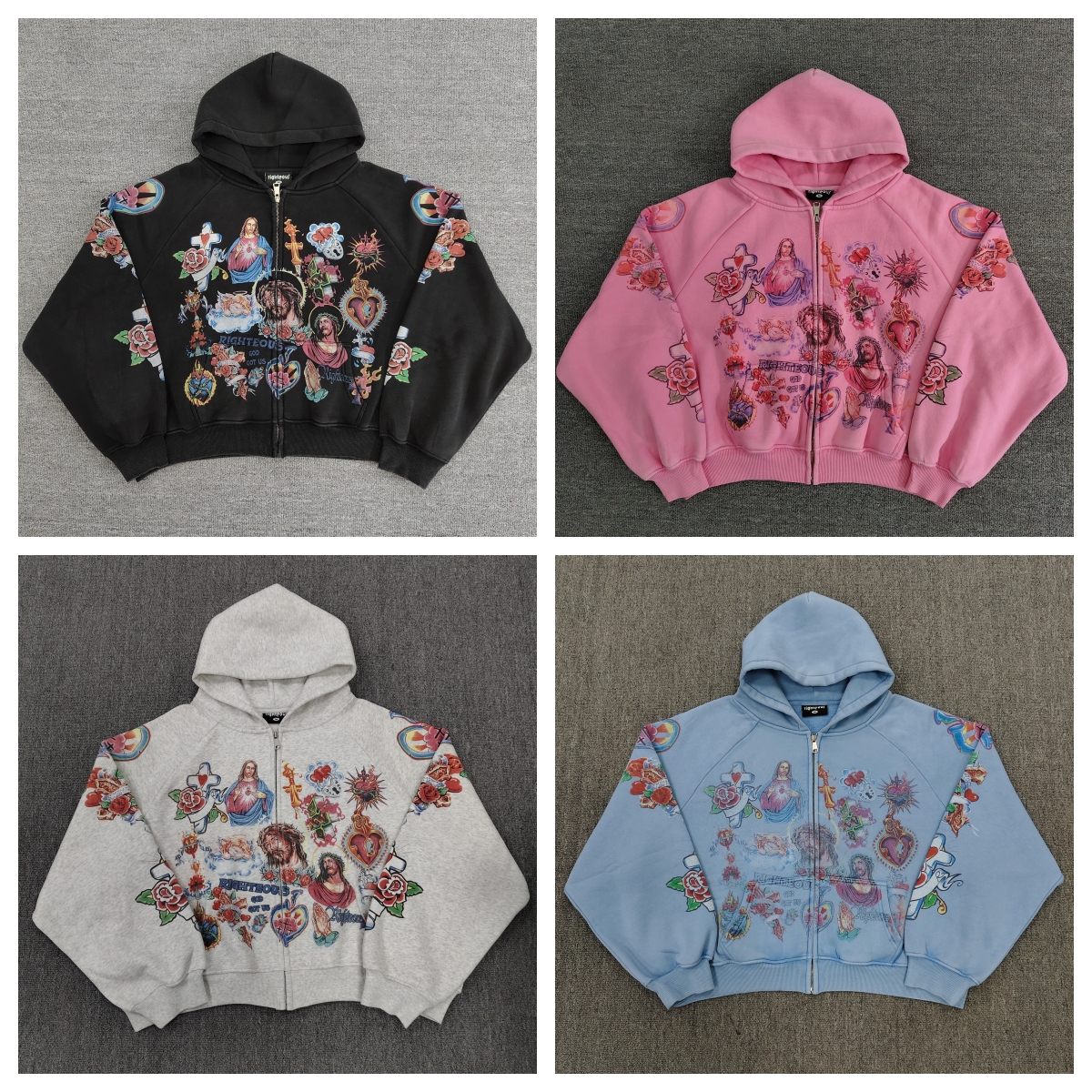 Righteous hoodie Men's Hoodies Righteous Hip Hop Retro Pattern Jesus Print Zip Up Men Clothing Streetwear Harajuku Oversized Jacket Gothic Casu