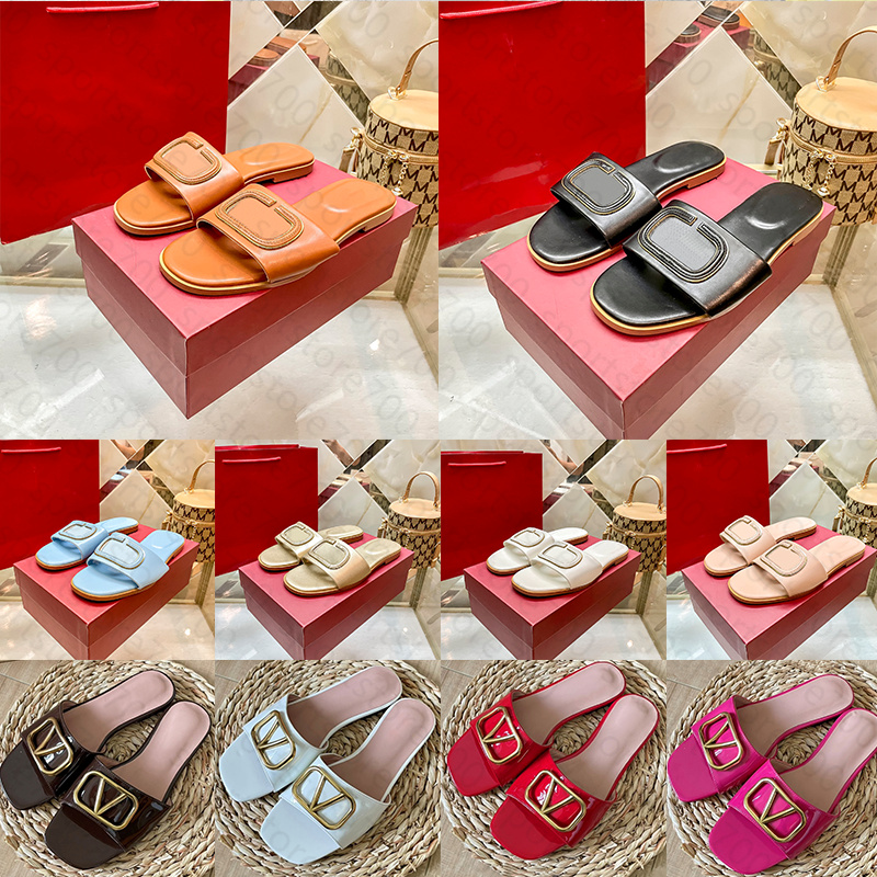 Deisgner V slides women sandals Womens Shoes fluor yellow platinum Ivory Black Brown Champagne White Patent Summer Beach Sandals Valentine Shoe Size