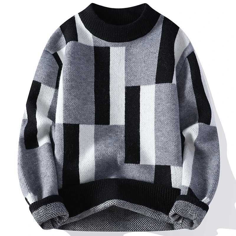 Winter Mens Mock Neck Autumn Knit Sweater Fashion Plaid Knitted Pullovers Men Youthful Vitality Casual Loose Warm Y2K Sweaters X260609
