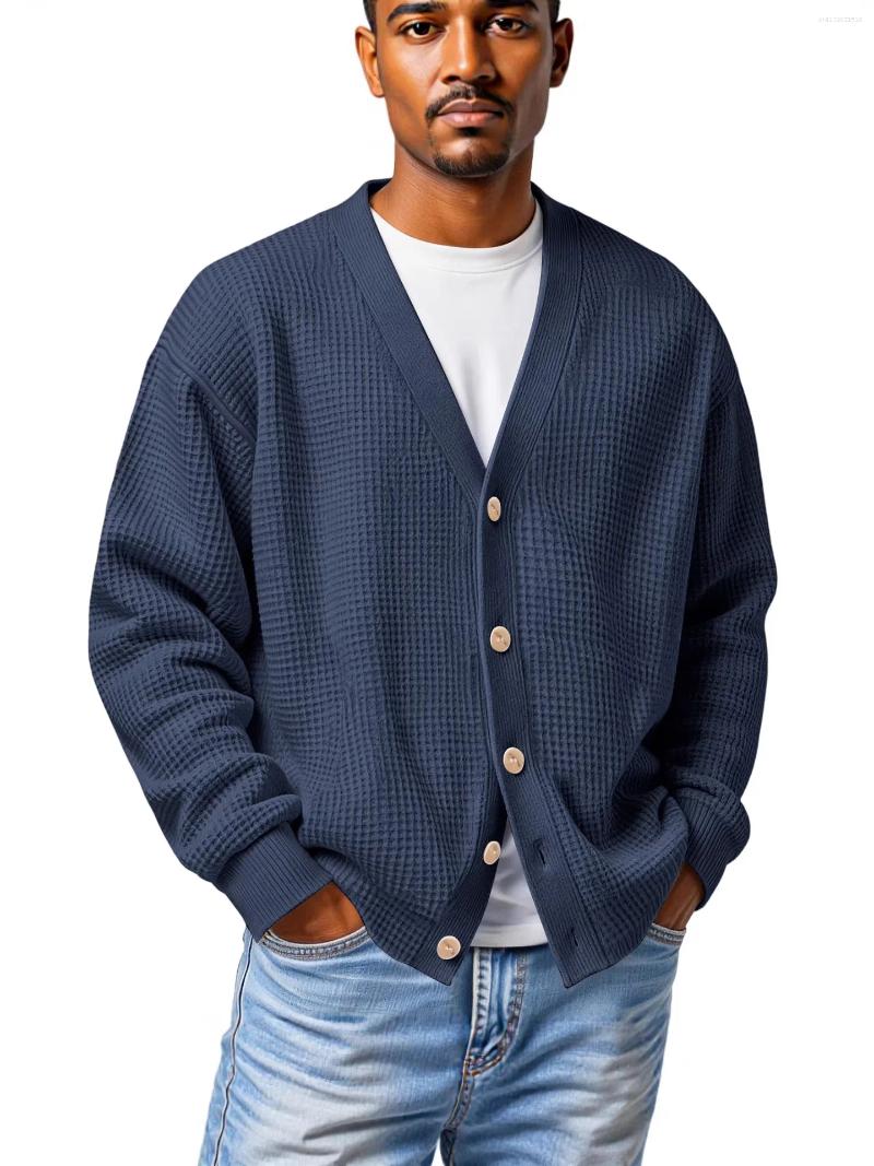 Men's Sweaters Waffle Jackets Spring Autumn Long Sleeve V Neck Cardigan Casual Coats Jacket Knitted Clothing