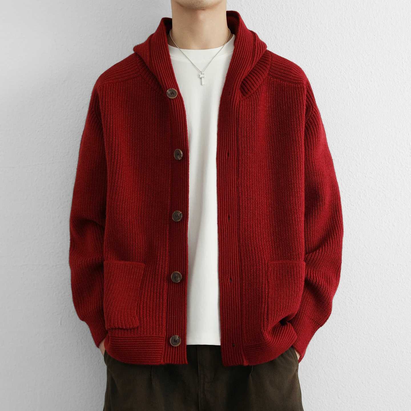 Cardigan New Solid Color Hooded Men Loose Knitted Sweater Jacket Fashion Streetwear Cardigans Mens Casual Hooded Sweatercoat X260609