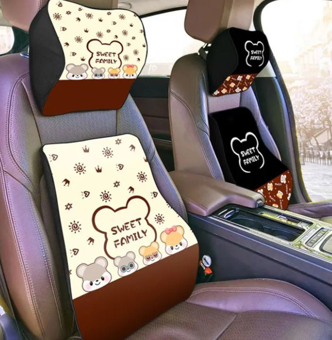 Car Key Cover Cartoon Memory Foam Headrest And Lumbar Support Set Cute Creative Cervical Car Neck Protection Pillow Pink Seat 66