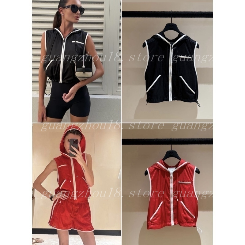 New Hooded Zipper Vest Lightweight Breathable Sleeveless Jacket with Contrast Trim for Women's Daily & Outdoor Wear