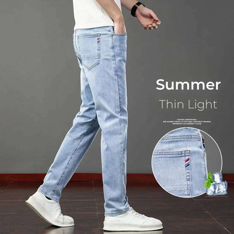 2026 Summer Men's Slim Fit Jeans Thin Stretch Straight Light Business Casual Denim Long Pants Male Classic Style Brand W260609