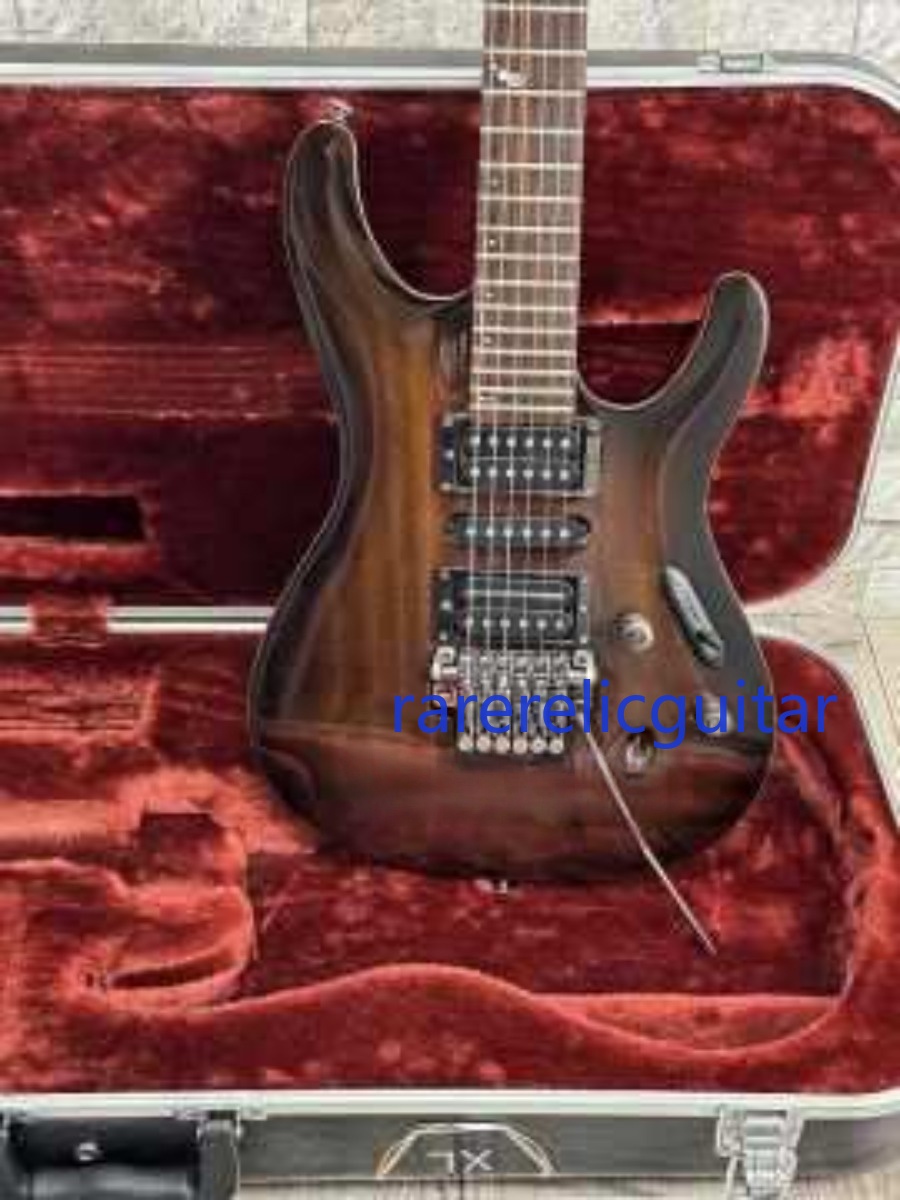 Dark Brown Gradient Wood Grain Electric Guitar, HSH Pickups, FR Double Tremolo, Maple Neck, 24 Frets
