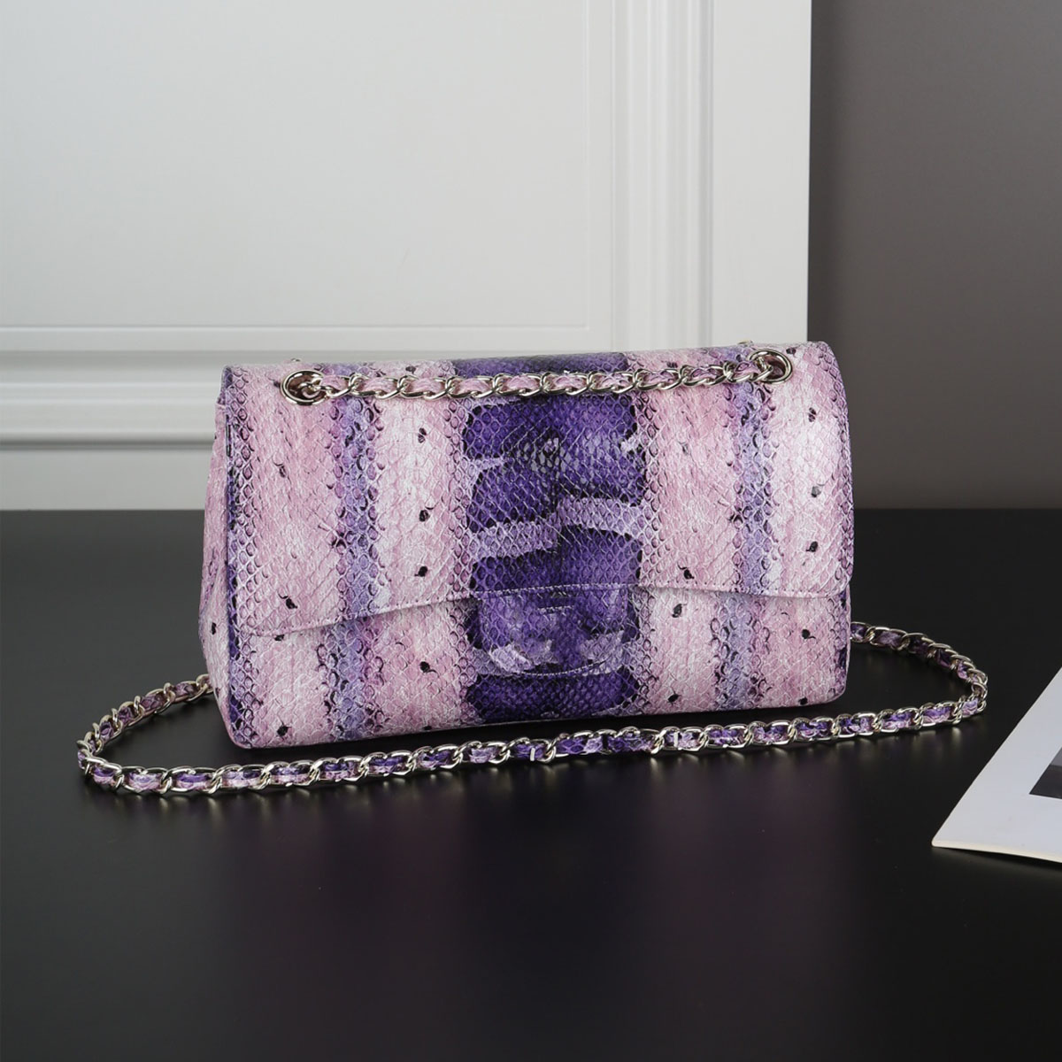 Fashion Crocodile Patterned Cowhide Shoulder Bag Luxury Designer Womens Crossbody Bag Silver Hardware Covered Evening Bag Snake Patterned Wallet