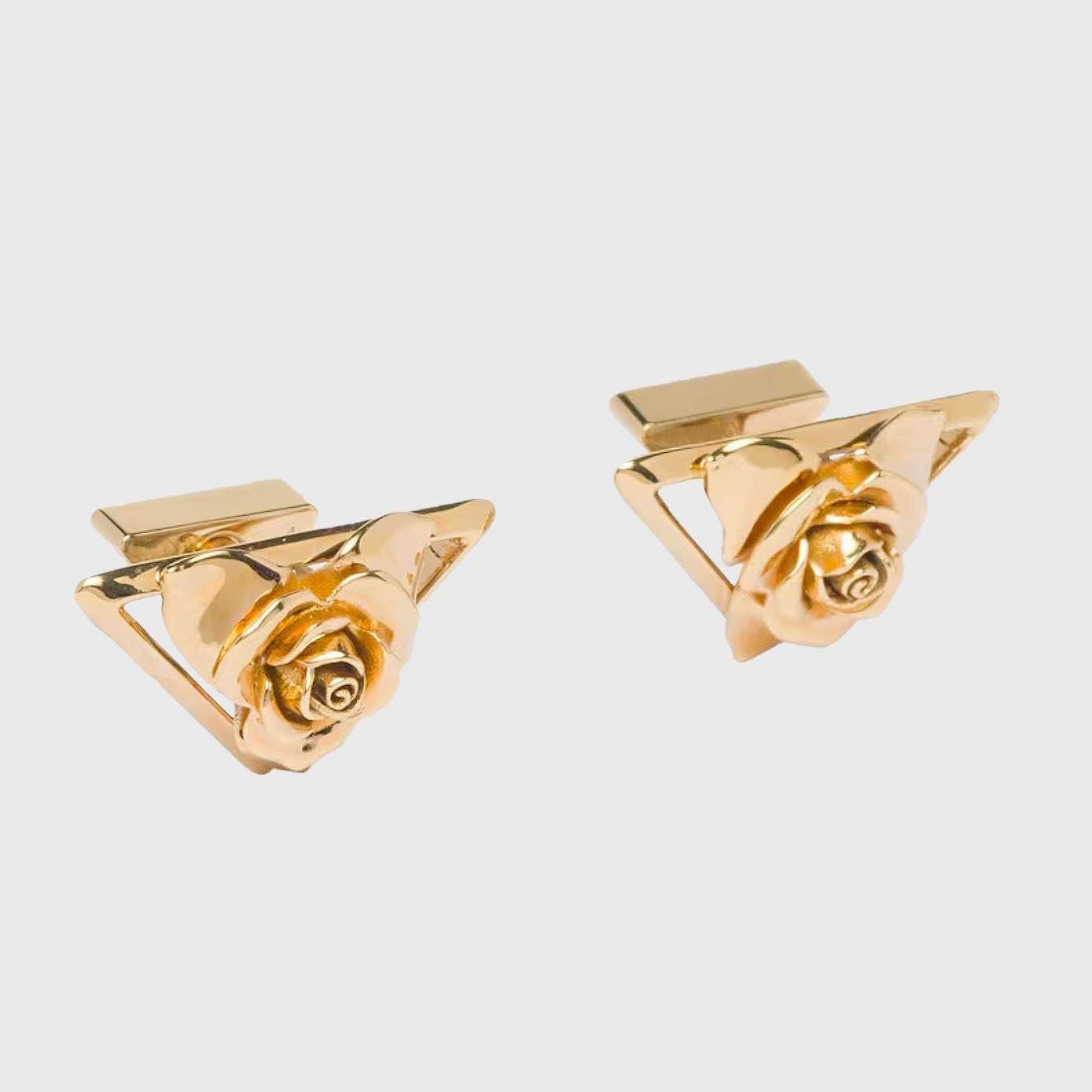 Designer Luxury Rose Stud Earrings Gold Plated Geometric Triangle Frame Fashion Jewelry for Women 060926