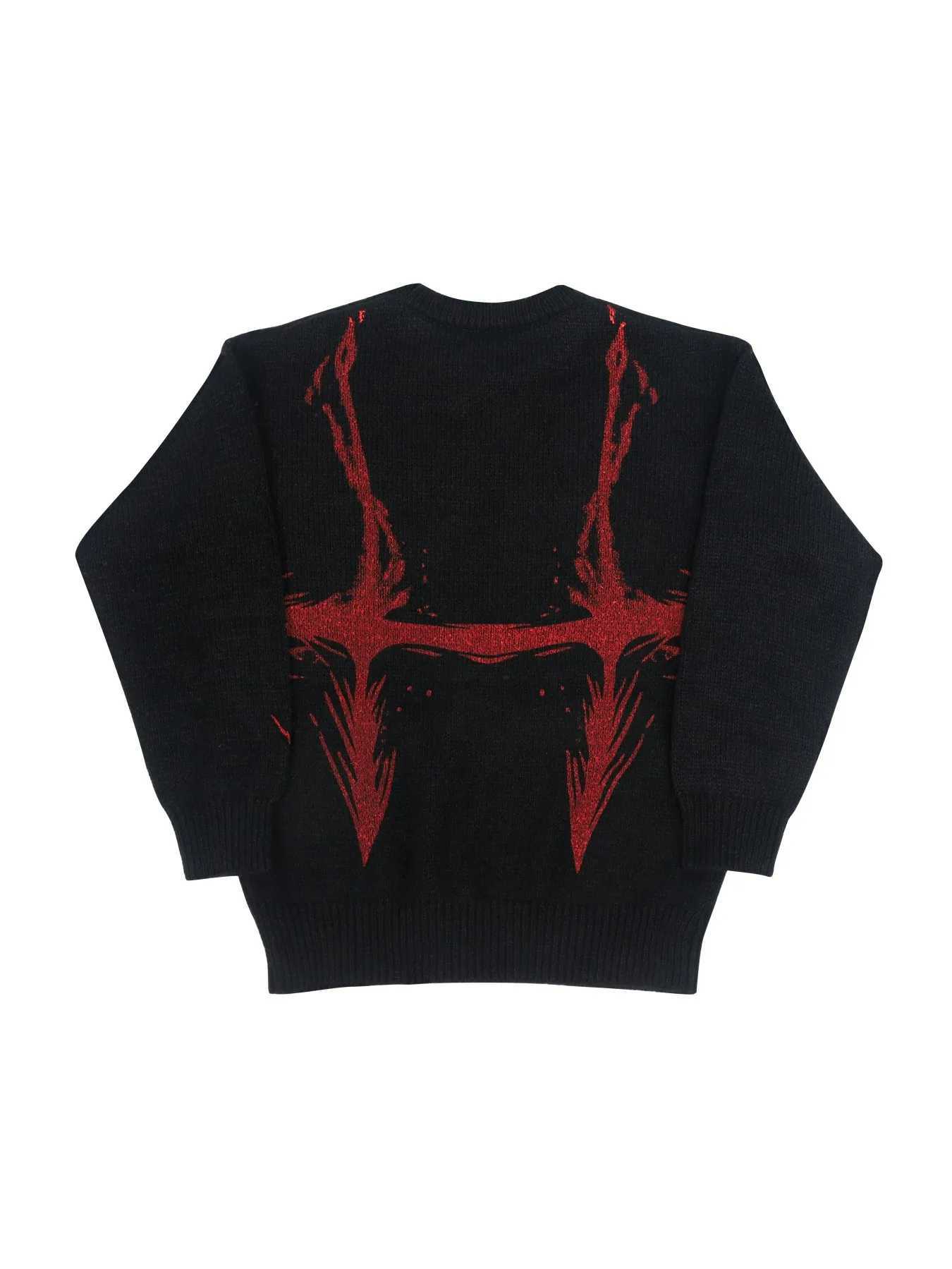 Graphic Red Mens Knit Black Sweater Crew Neck Oversized Casual Long Sleeve Pullover Streetwear X260609