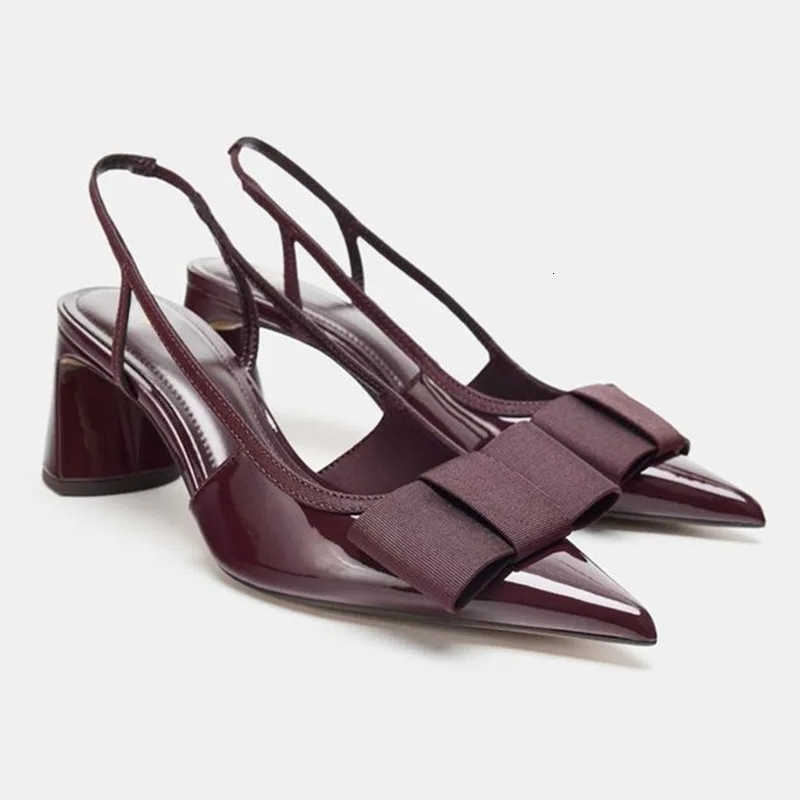 Pointed Patent Leather Sexy Burgundy Toe Pumps Women Fashion Bow Slingback Designer Shoes Elegant Cozy Banquet Dress Shoes H260609