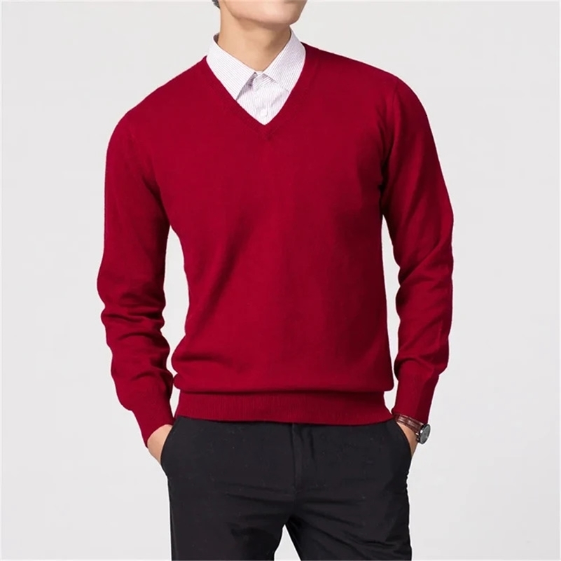 Wool Mens Sweaters V-neck Pullovers Cashmere Knitting Spring Autumn Sweaters Knitwear High Quality Jumpers Clothes i260608