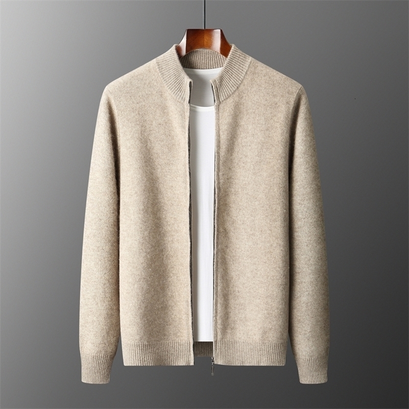 100 Merino Wool Mens Warm Sweater Mock Collar Thickened Zippered Cardigan Autumn Winter Cashmere Knitted Long Sleeve Tops 260608BJ 5a