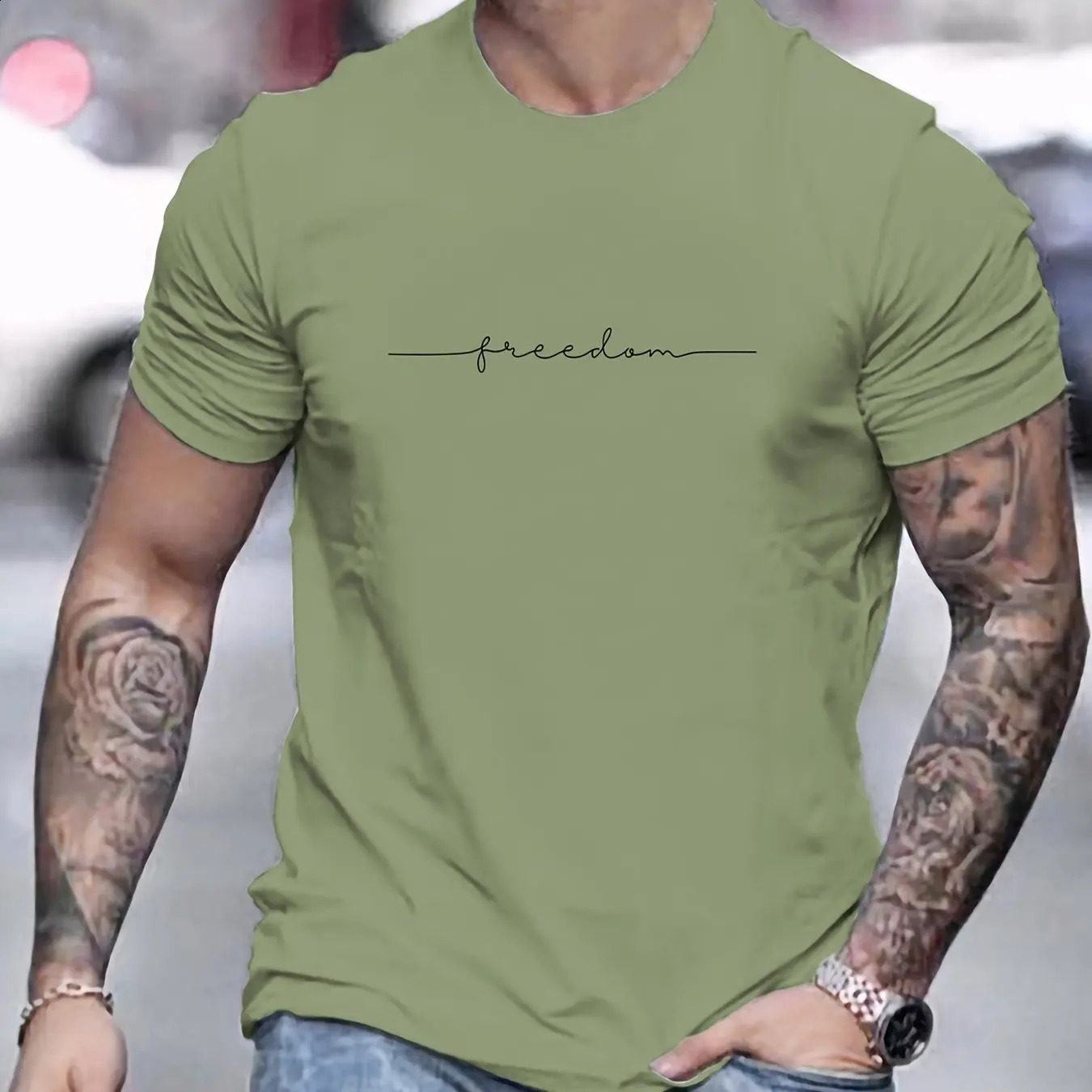 Mens Summer Loose Size 100 Cotton Freedom Graphi Print Casual Slim Fit Round Neck Short Sleeve T-shirt Top 260609BJ