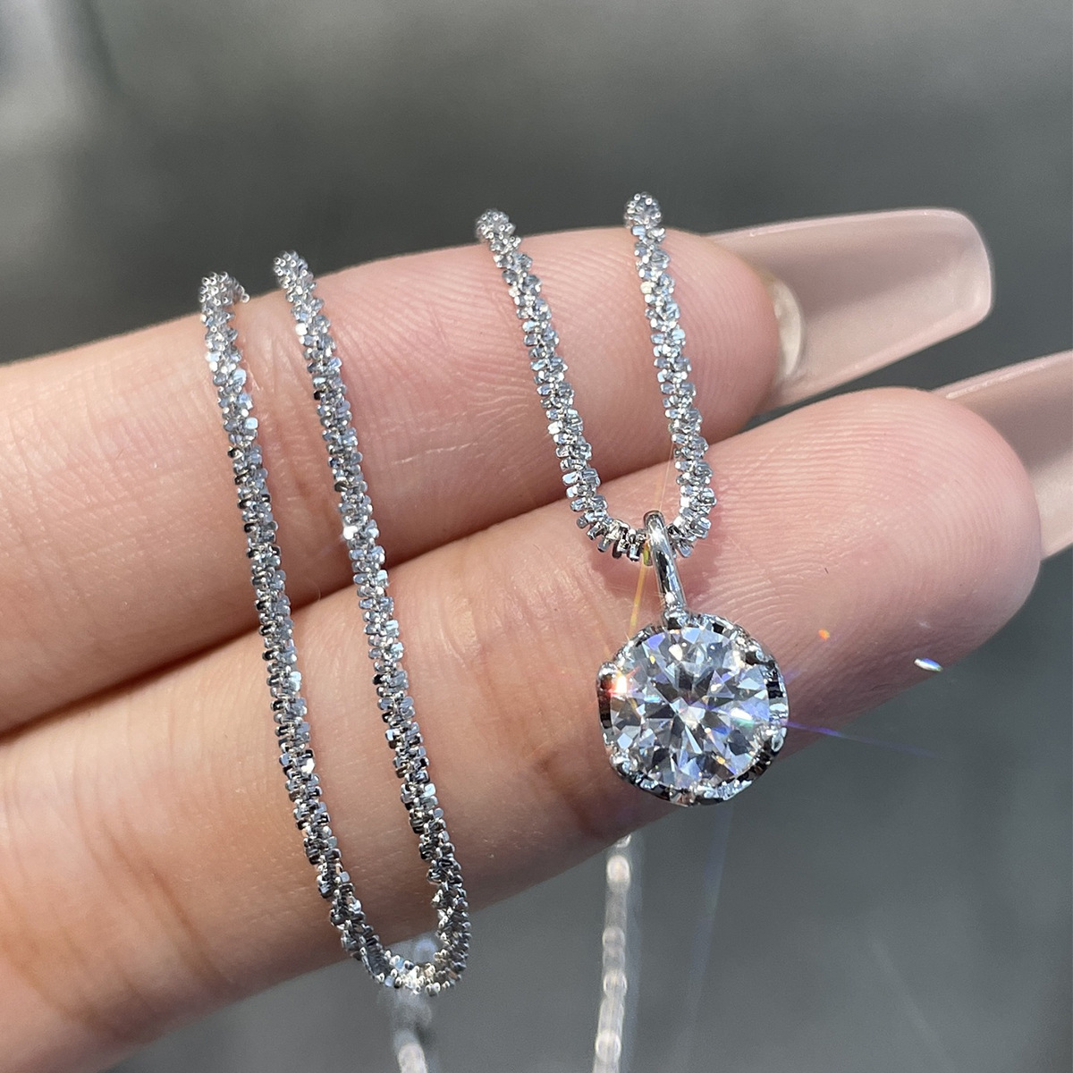 1CT Round Moissanite Starry Sky Necklace 18K Gold Plated S925 Silver Sparkling Women Jewelry