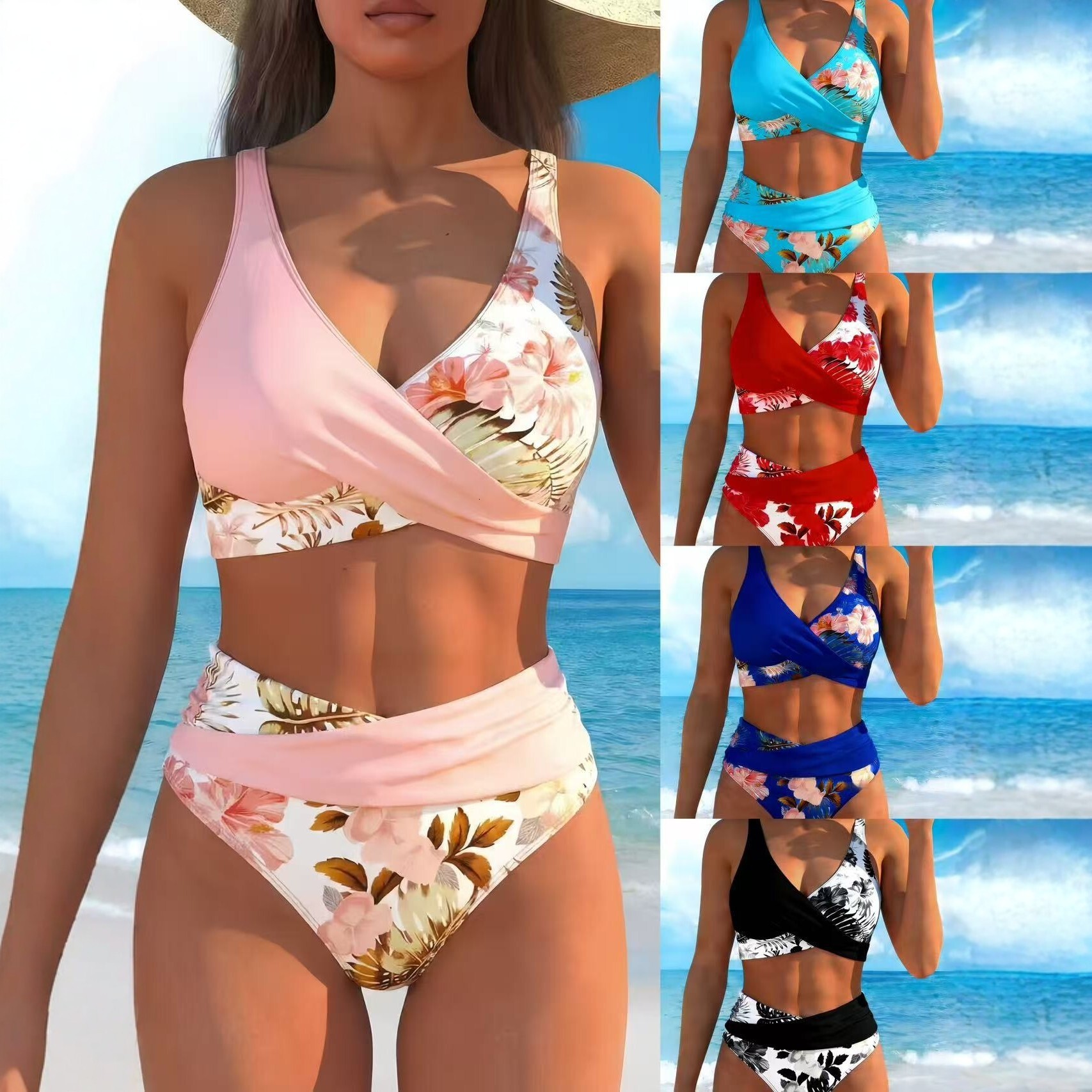 Designer luxe femmes vacances maillot de bain décontracté 2026 nouveau imprimé fleuri tropical sexy confortable ensemble de bikini style hawaïen