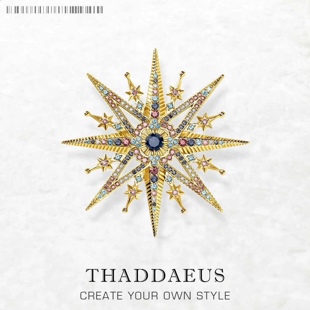 Gold Plated Brooch Colorful Royal Star Fine Jewelry Bohemia Gift For Women in Solid 925 Sterling Silver 260526