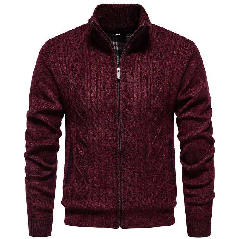 Cardigan Mens 2025 Knitted Winter Solid Sweatercoat Stand Neck Fleece Warm Knitting Cardigan Sweaters Men Casual Slim Cardigan X260609