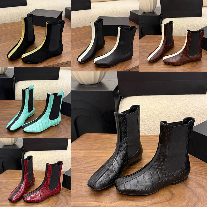 Designer SHORT BOOTS Ladies Crocodile Embossed Calfskin Boot G47183 Womens Runway Style Flat Boots Luxury Brand Sheepskin Lining Classic Black Sizes