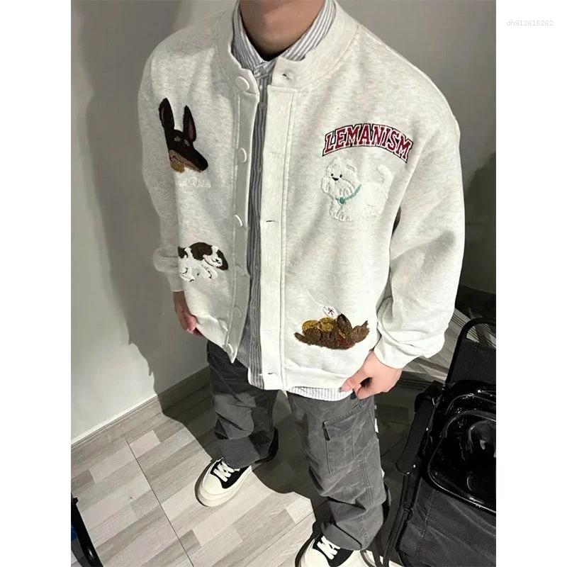 Men's Sweaters Retro Embroidered Sweatshirt Cardigan Unisex Spring Autumn Loose Casual Couples Match Trendy Outerwear Comfortable