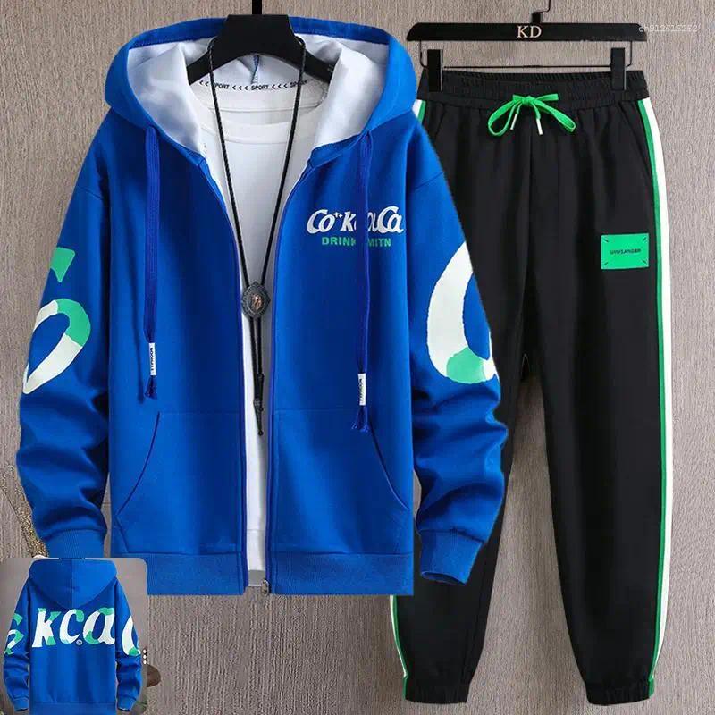 Men's Sweaters Pure Cotton Open Cardigan Jaet Casual Sportswear Loose Top Two-Piece Set With Long Pants For Autumn Arrival