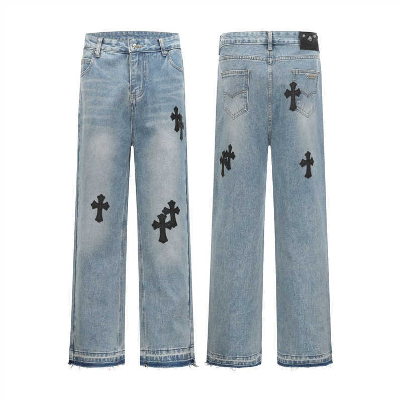 High quality designer clothing 25 New CH Crow Classic Cross Patchwork Embroidered Vintage Casual Loose Denim PantsQMR9