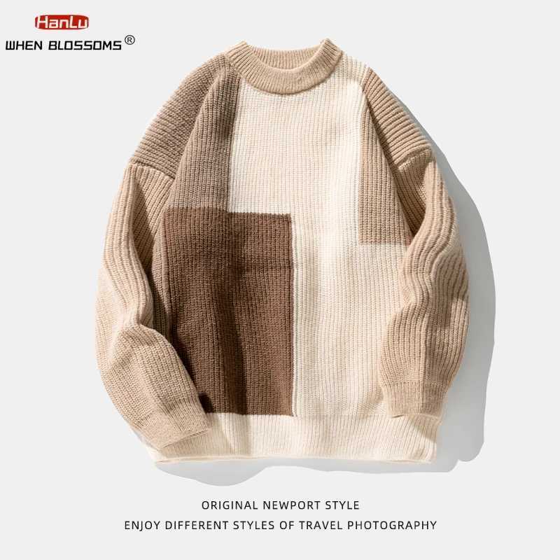 Winter New Sweaters Mens Autumn Womens Korea Fashion Color Block Patchwork Knitted Casual Pullovers Street Couple Clothing X260609