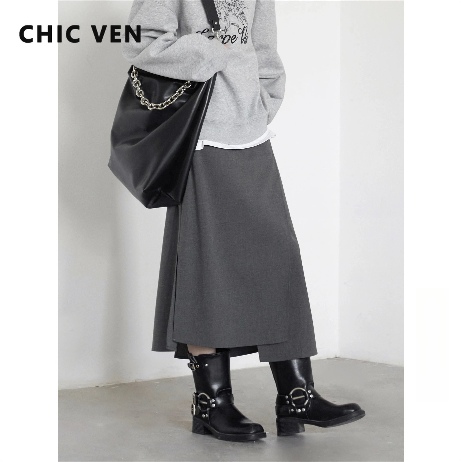 CHIC VEN Women Skirts Loose Casual Solid Straight Tube Irregular Slit Female Skirt Ladies Clothes Spring Autumn 260609