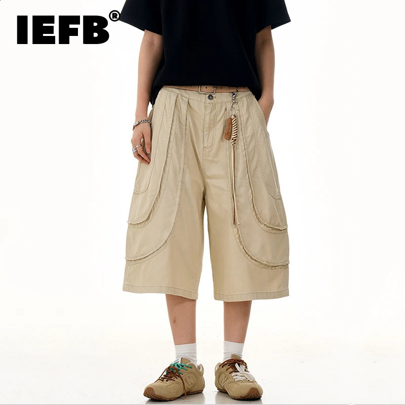 IEFB American Mens Cropped Pants Three dimensional Fold Niche Harajuku Youth Trendy Straight Leg Loose Shorts 9W2853 260609