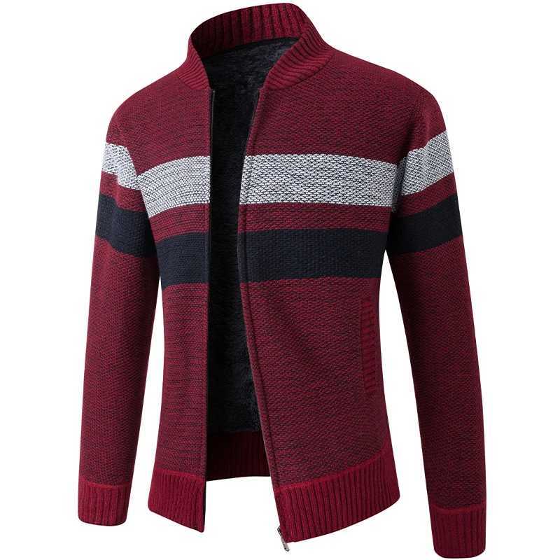 Fashion Striped Knitted Cardigan New Men Winter Fleece Warm Sweater Jacket Mens Daily Casual Knitting Sweater Men Slim Cardigans X260609
