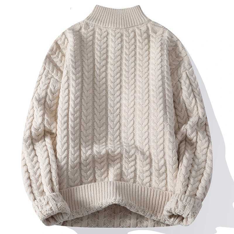 Neck Autumn Fashion Knitted Mock Pullovers Men Solid Color Half Zipper Casual Sweater Mens Loose Warm Knit Sweaters Streetwear X260609