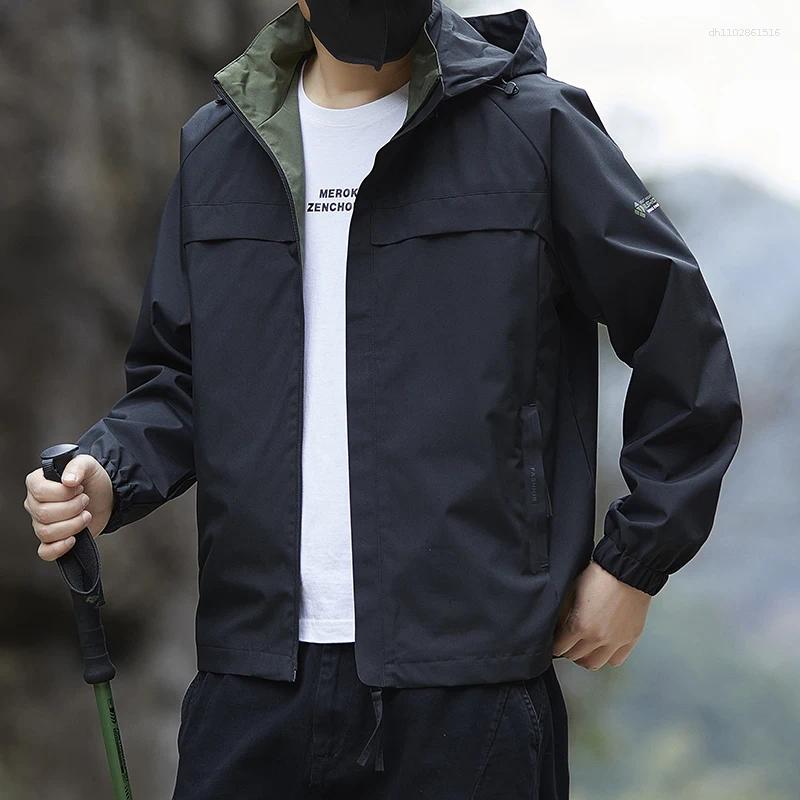 Men's Jackets Hooded Versatile Jacket Outerwear Trendy Brand Casual Loose Workwear Anti-wind Waterproof Travel Camping Coats