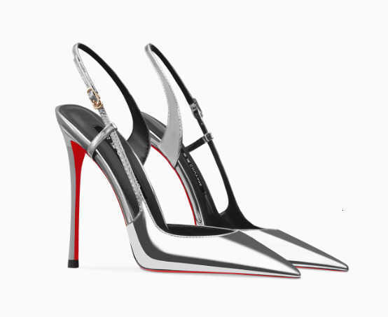 flat New leather silver patent sandals with pointed edges and slim heels stylish and stylish worn in the backless style H260609