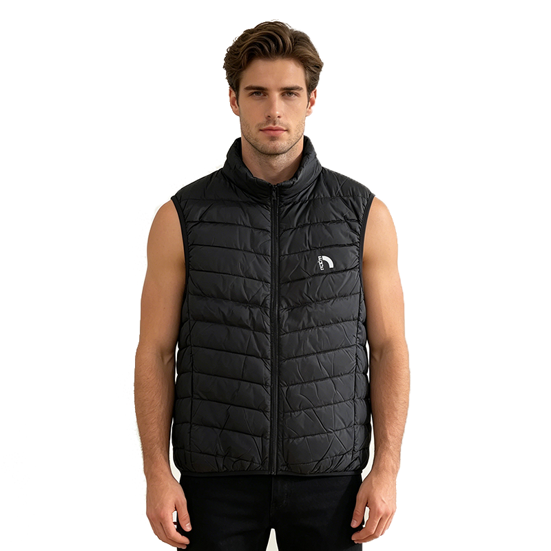 Men Lightweight Down Puffer Vest Stand Collar Sleeveless Jacket Windproof Warm coats-10 Gilet With Full Zip And Pockets For Winter Casual Outdoor We