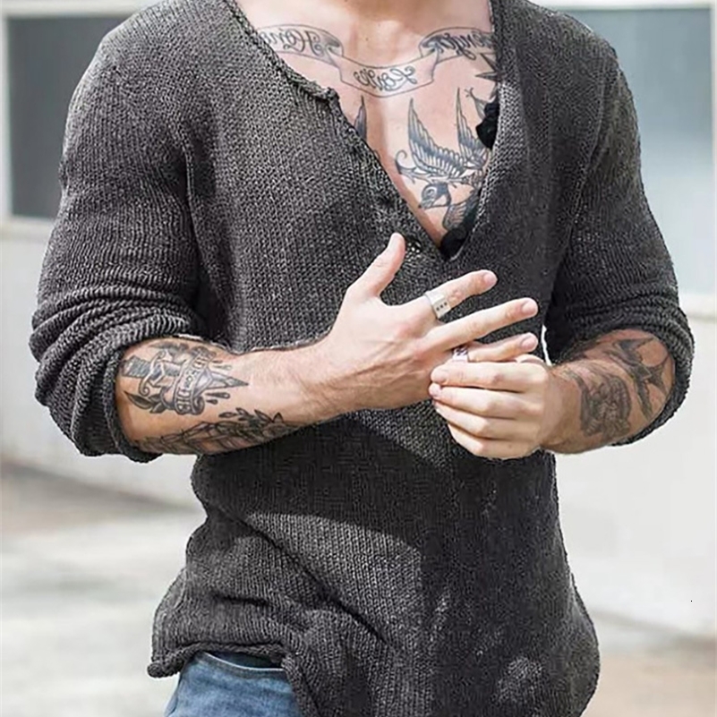 Men V Neck Streetwear Solid Basic Top Casual Loose Male Spring and Autumn Pullovers Simplicity Slim Fit Long Sleeve Thin Sweater 260608BJ e2