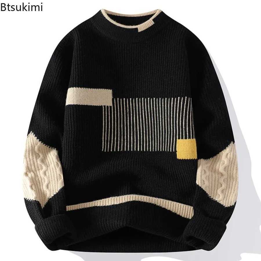 Knitted New Mens Mock Neck Sweaters Fashion Patchwork Knitting Pullovers Autumn Winter Daily Casual Warm Pullover Sweaters Male X260609