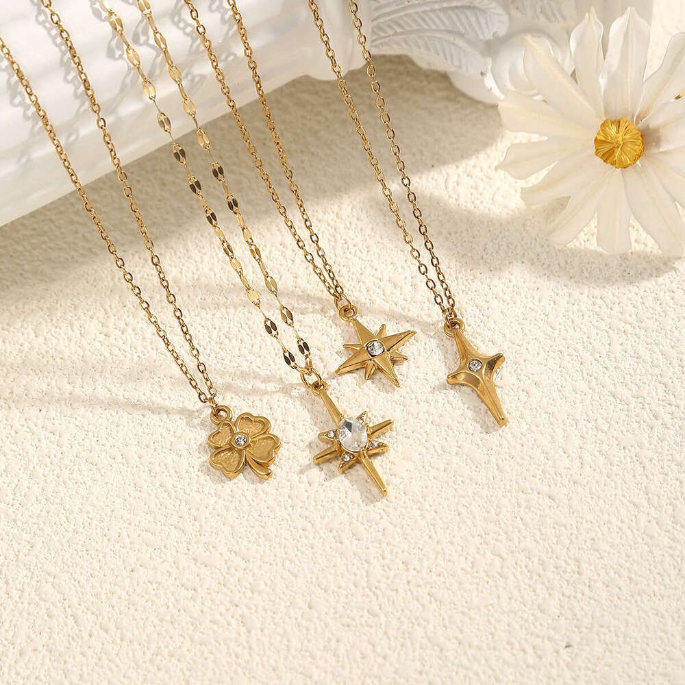 Stainless Steel Star Pendant 18K Gold Plated Collarbone Necklace For Women Men Minimalist Light Luxury Tarnish Resistant Hypoallergenic Daily Party
