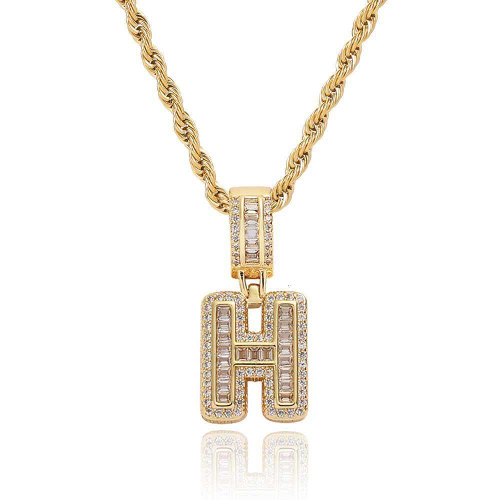 Stainless Steel Necklace Rock Candy Letter Zircon Pendant Necklace For Men Women Hip Hop Hot Selling Unique Niche Tarnish Resistant Hypoallergenic D