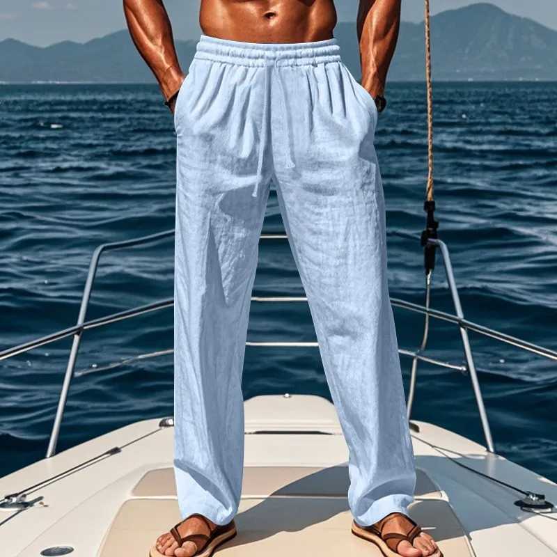 New Mens Cotton Linen Loose 2024 Autum Casual Pants Male Breathable Solid Color Drawstring Jogger Yoga Long Trousers X260609 ee