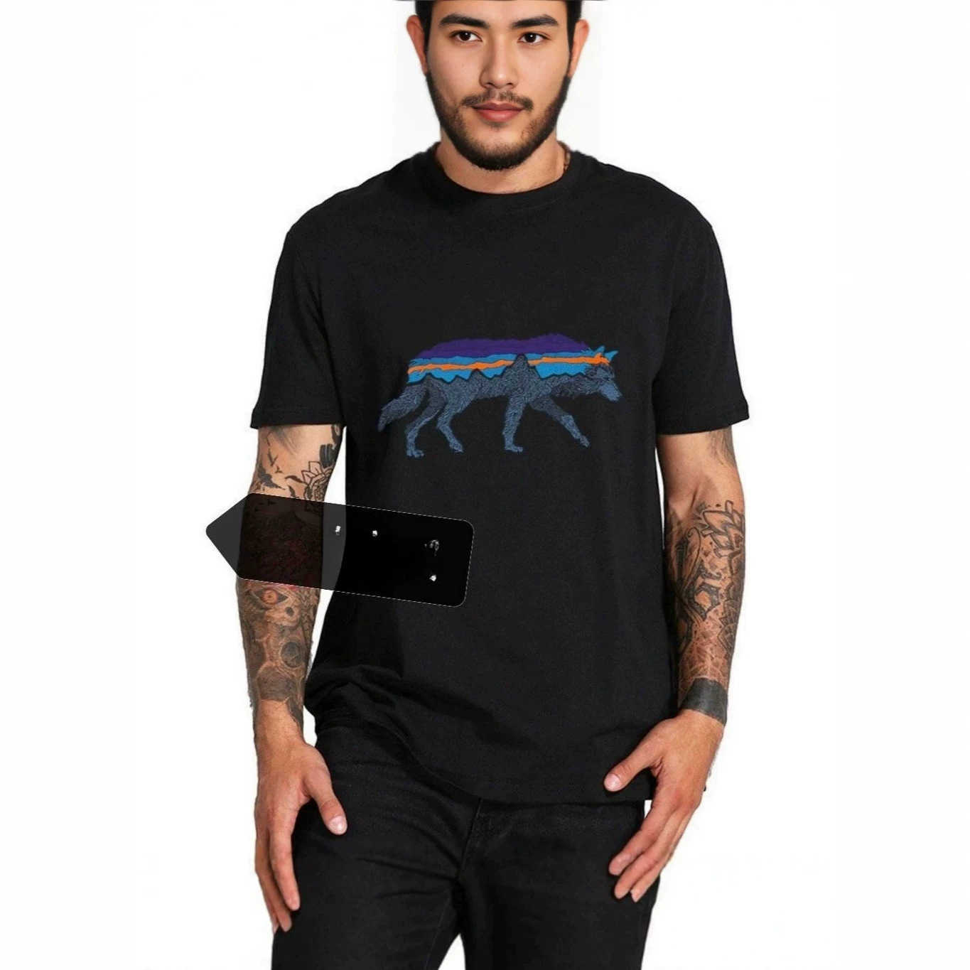 High quality designer clothing Pat wolf patterned mens cotton short-sleeve shirt
